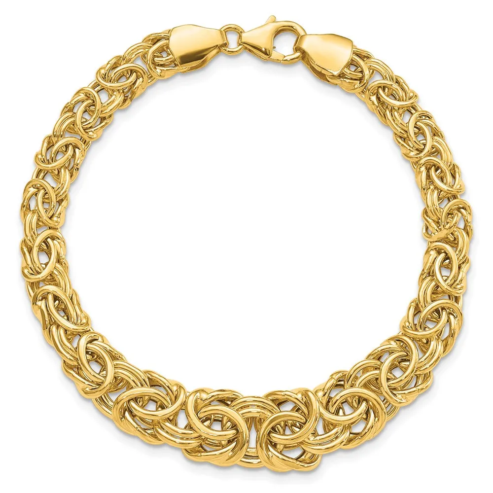 10mm 14K Yellow Gold Graduated Byzantine Chain Bracelet, 7.25 Inch