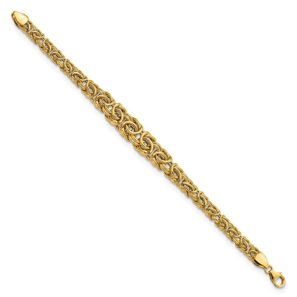 10mm 14K Yellow Gold Graduated Byzantine Chain Bracelet, 7.25 Inch