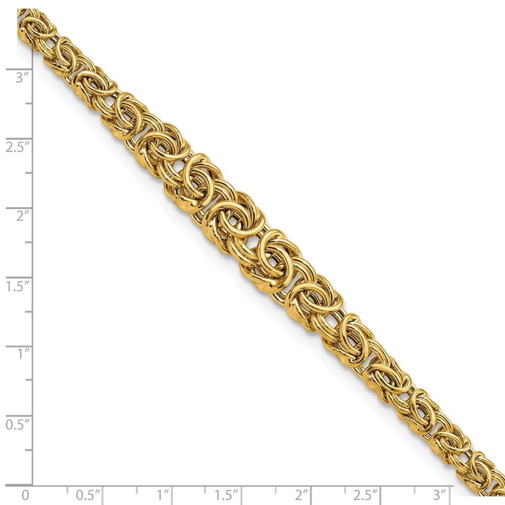 10mm 14K Yellow Gold Graduated Byzantine Chain Bracelet, 7.25 Inch