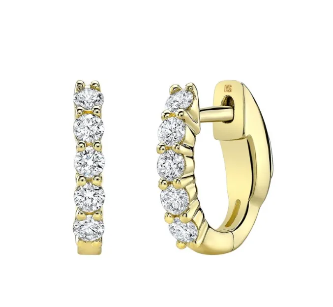 14K Gold Diamond Eternity Huggie Hoops Earring with security latch