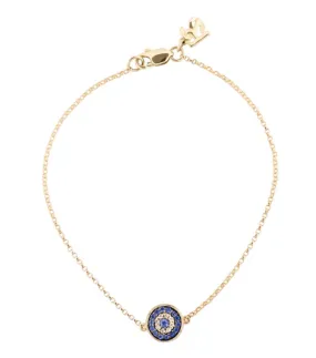 14K Gold Diamond Sapphire Evil Eye Disc Bracelet