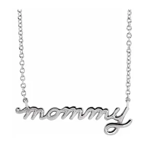 14K White Gold Petite Mommy Script Necklace, 16 Inch or 18 Inch