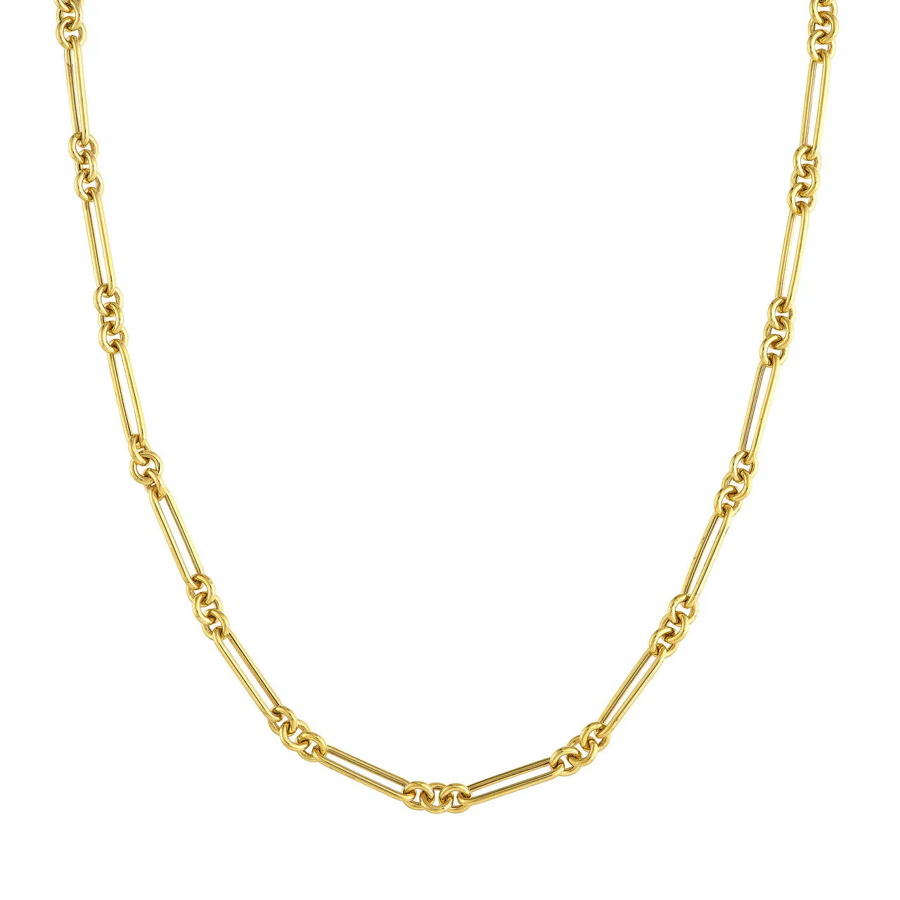 14K Yellow Gold Fancy Rounded Paperclip Link Chain Necklace