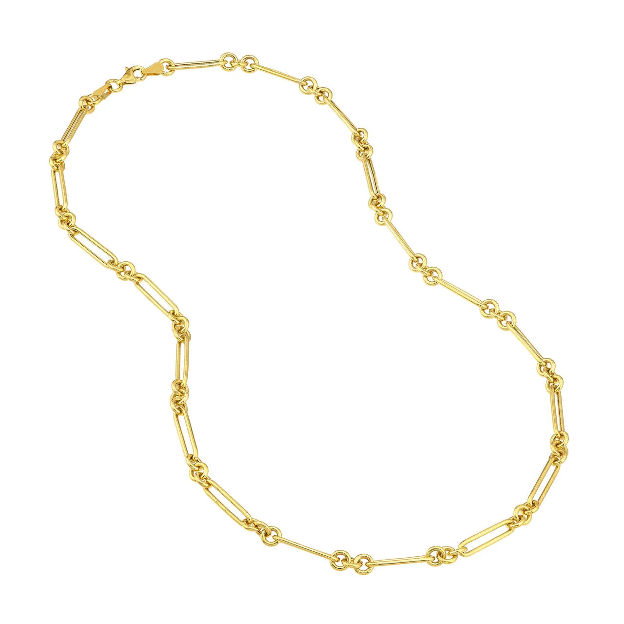 14K Yellow Gold Fancy Rounded Paperclip Link Chain Necklace