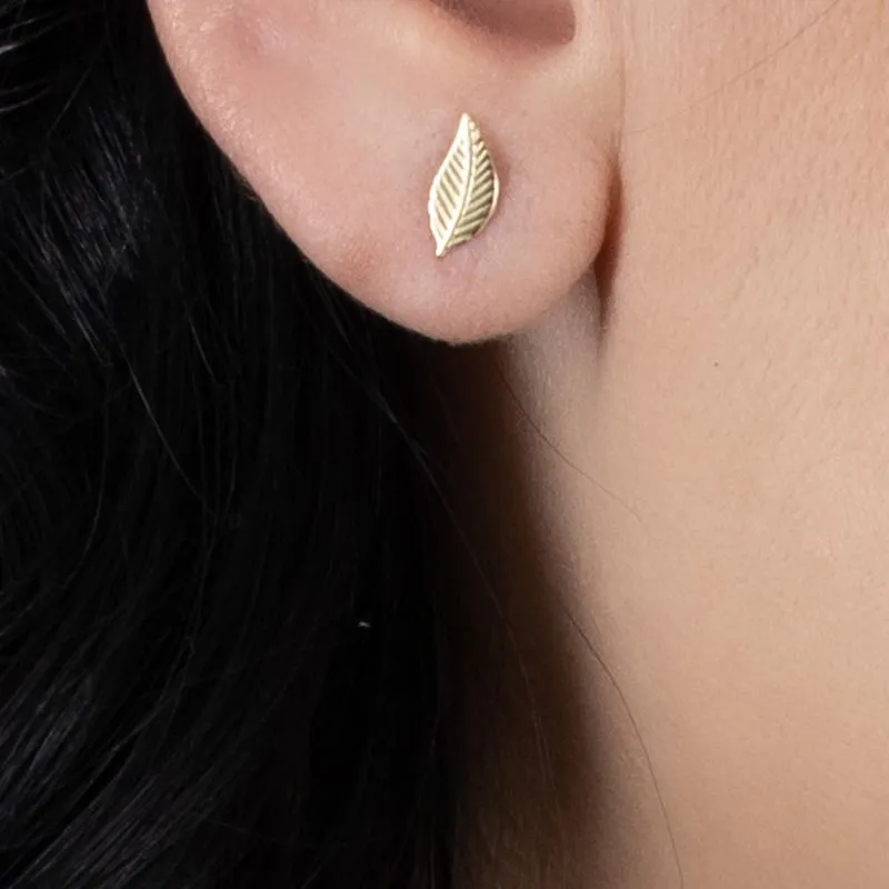 14K Yellow Gold Leaf Stud Earrings