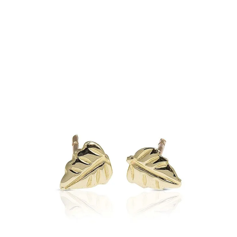 14K Yellow Gold Leaves Stud Earrings