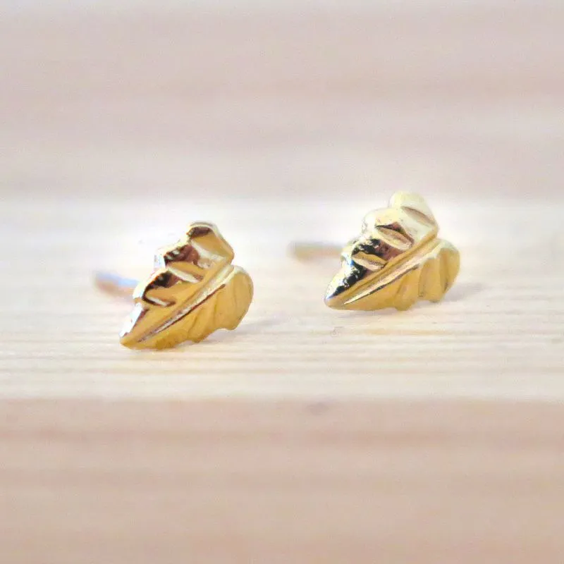 14K Yellow Gold Leaves Stud Earrings