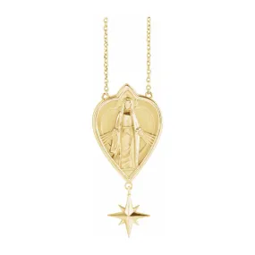 14K Yellow Gold Miraculous Mary Necklace, 16 Inch or 18 Inch