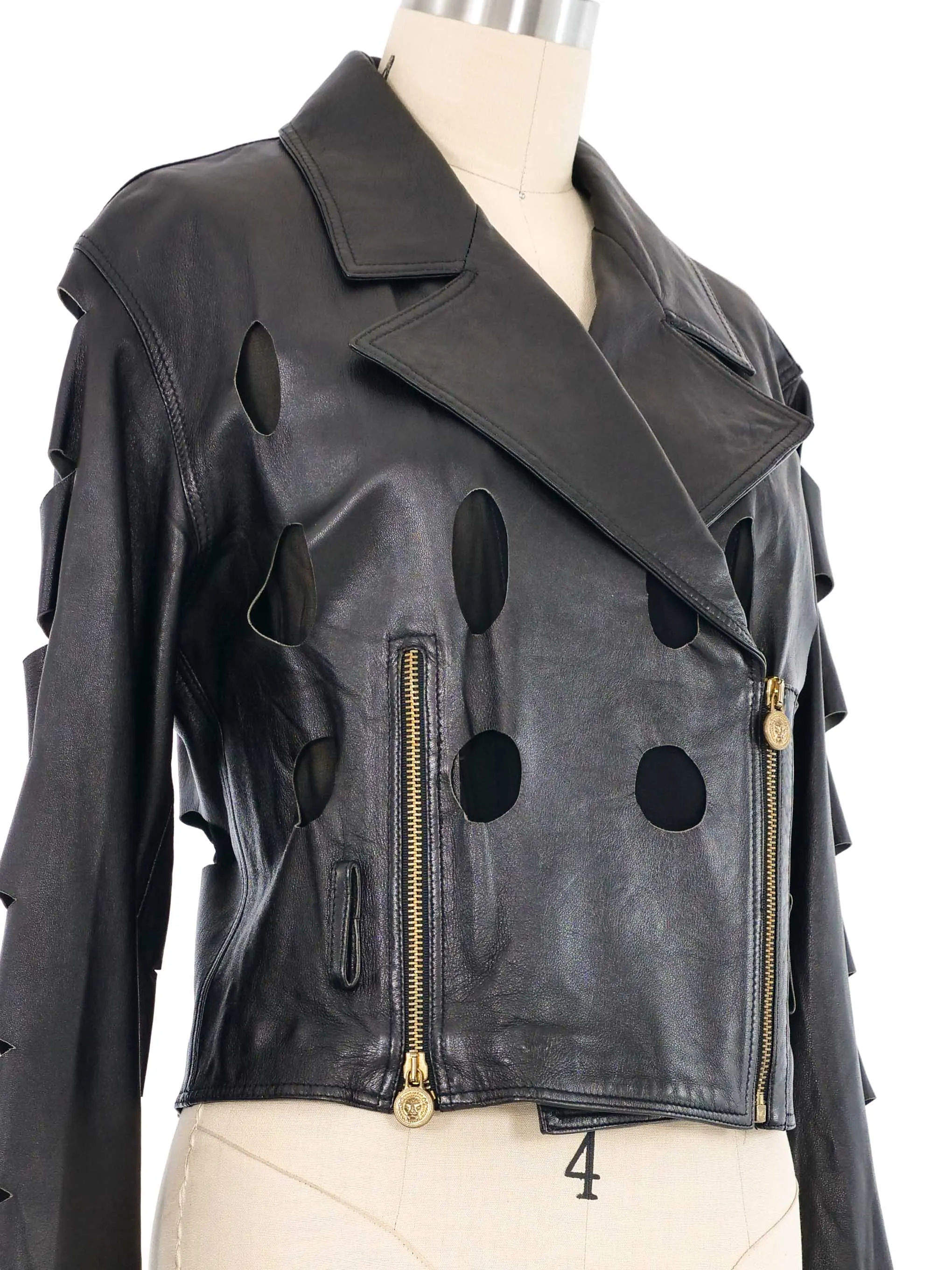 1990s Versus Versace Cutout Leather Motorcycle Jacket