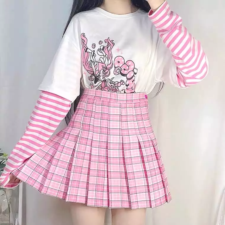 2023 New harajuku jk pink plaid pleated skirt BY2093