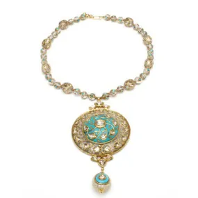 22k Gold Uncut Diamond and Turquoise Benazir Necklace