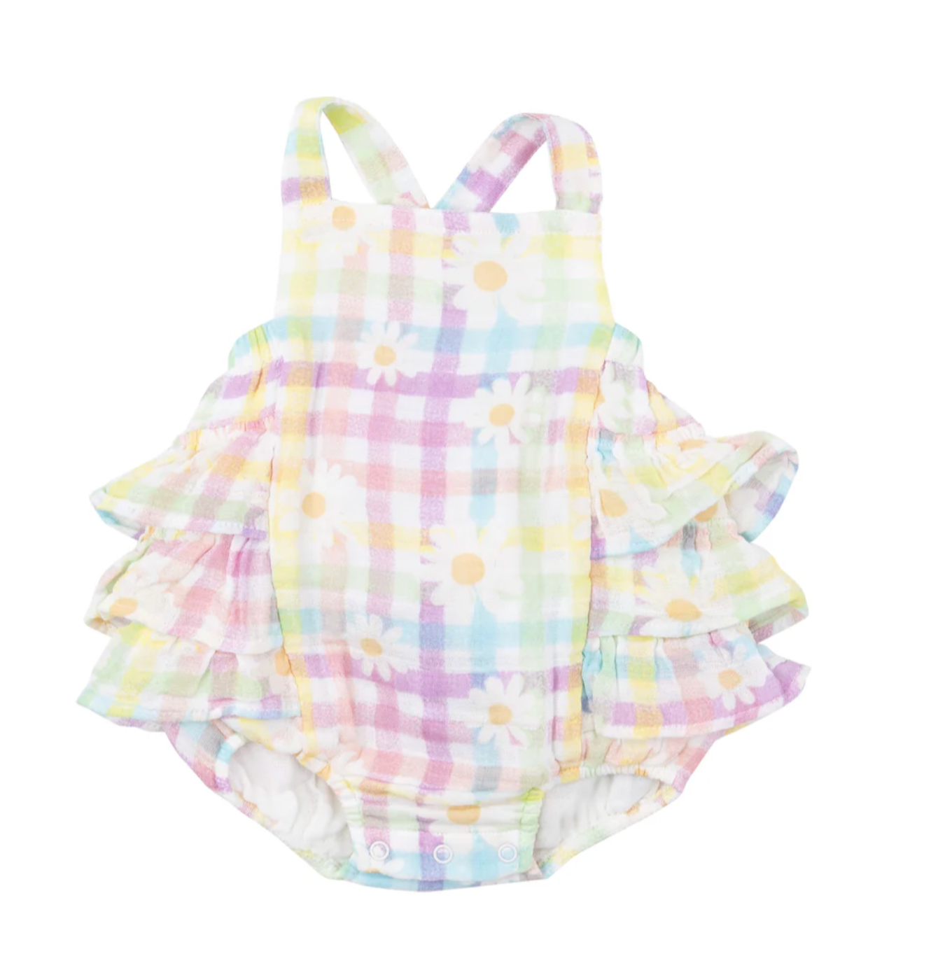 Angel Dear - Gingham Daisy Ruffle Sunsuit