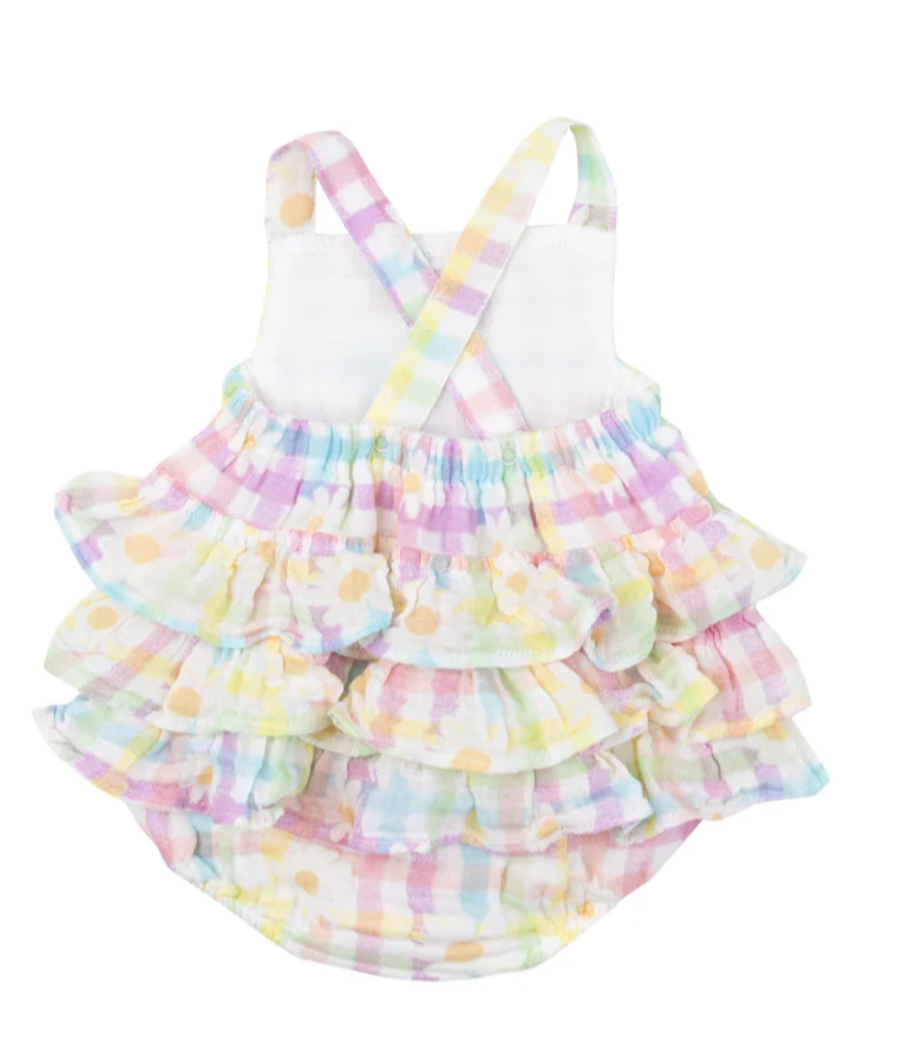 Angel Dear - Gingham Daisy Ruffle Sunsuit