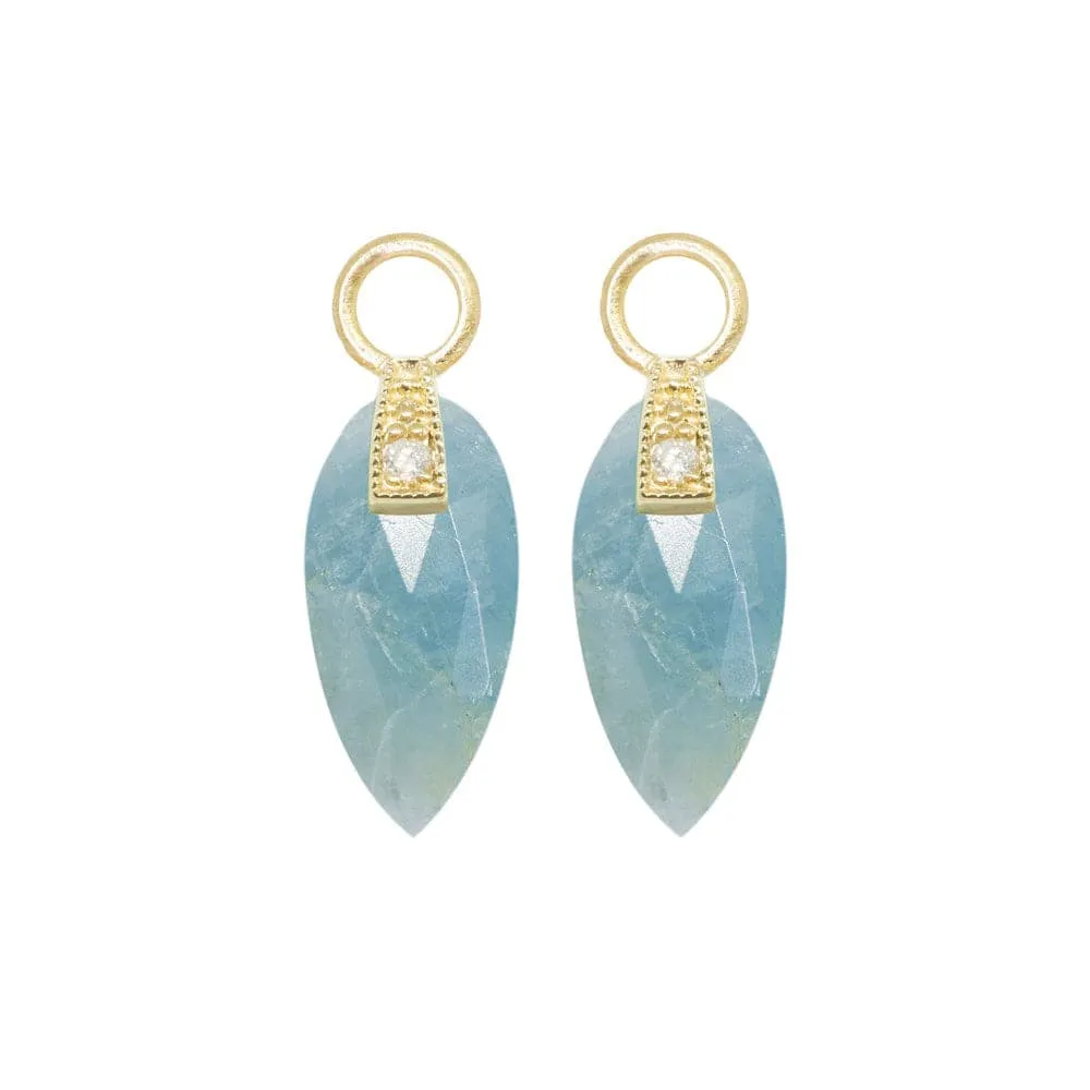 Angel Wings Aquamarine 18k Yellow Gold Earring Charms 15mm