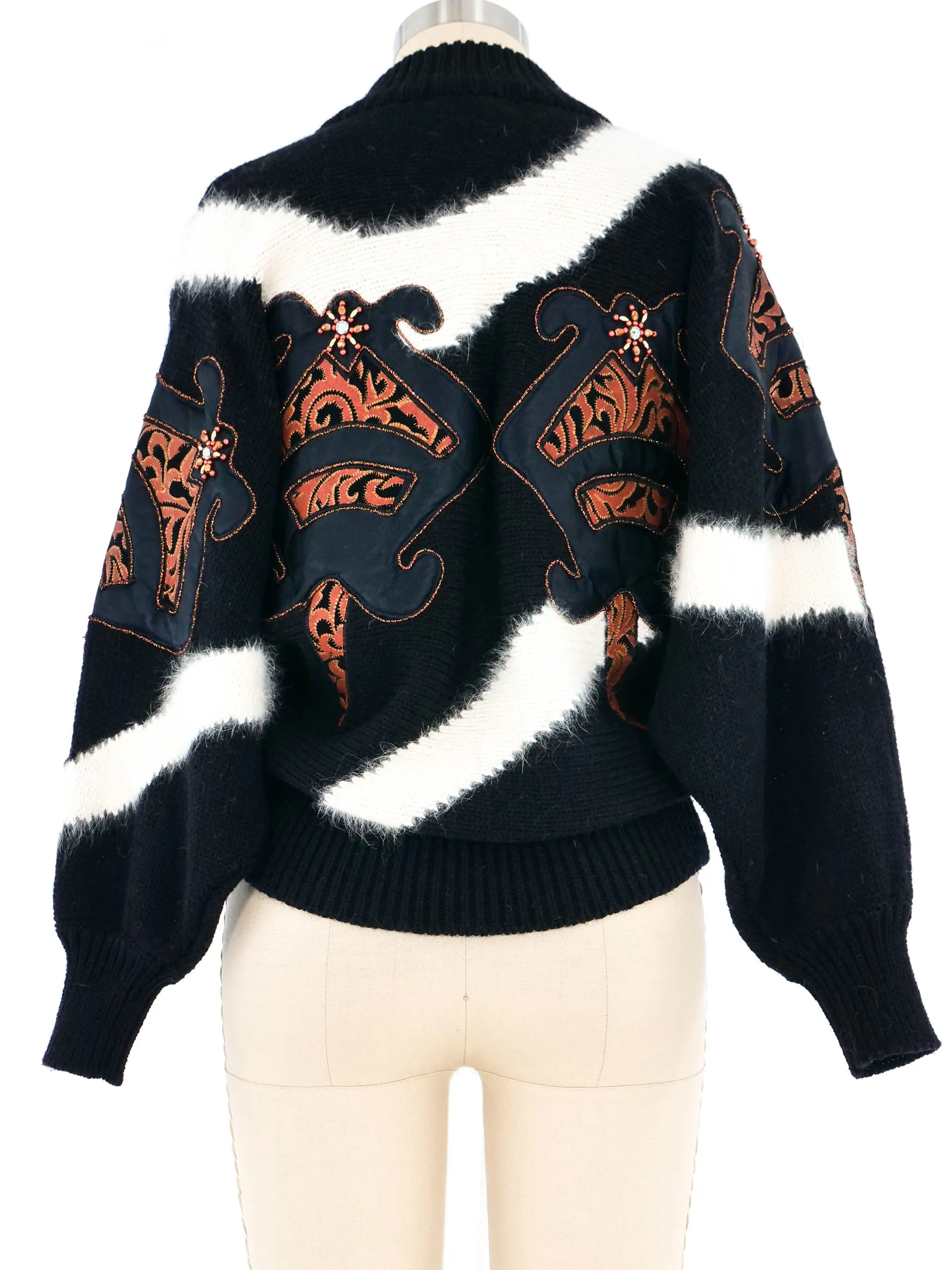 Applique Zip Front Angora Sweater