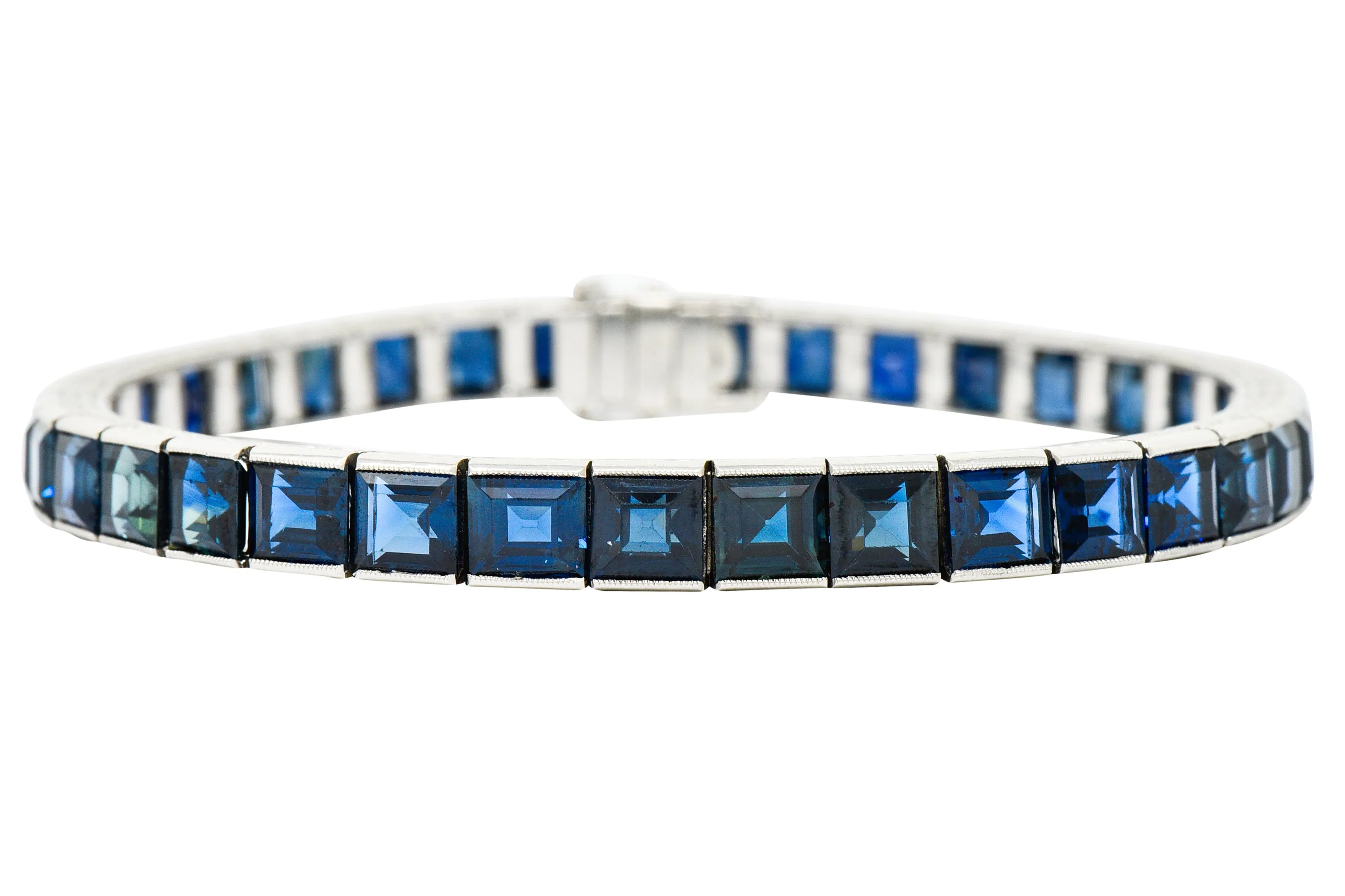 Art Deco 24.05 CTW No Heat Australian Sapphire Platinum Line Bracelet GIA