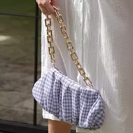 AWAN Ruffle Bag, in Navy Blue Gingham