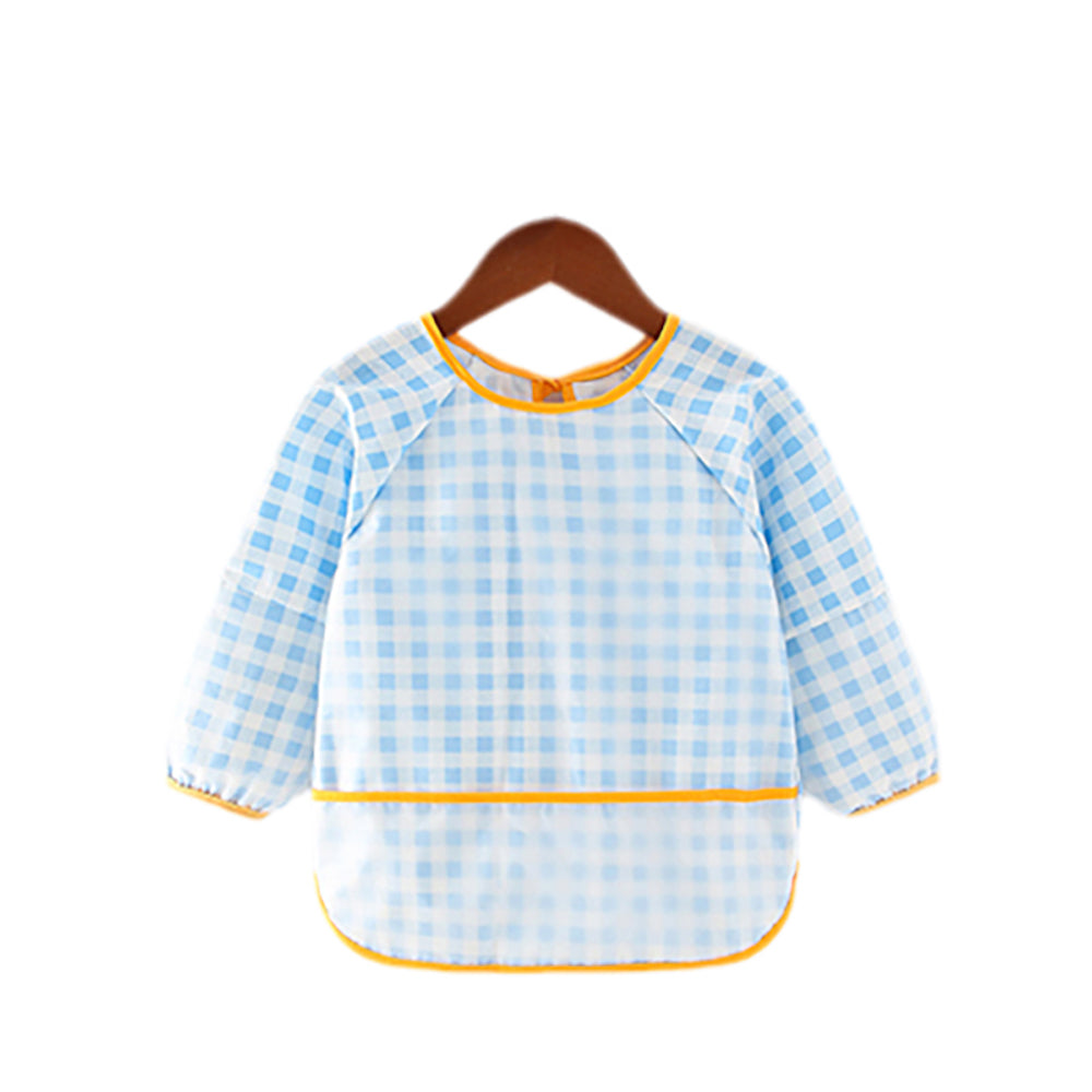 Baby Long Sleeve Apron Smock Bib Gingham Blue