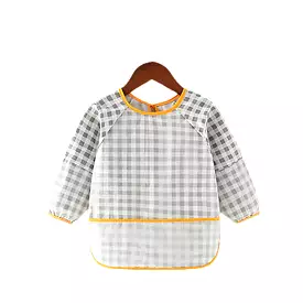 Baby Long Sleeve Apron Smock Bib Gingham Grey