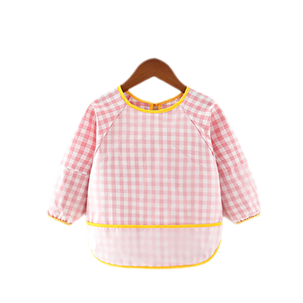 Baby Long Sleeve Apron Smock Bib Gingham Pink