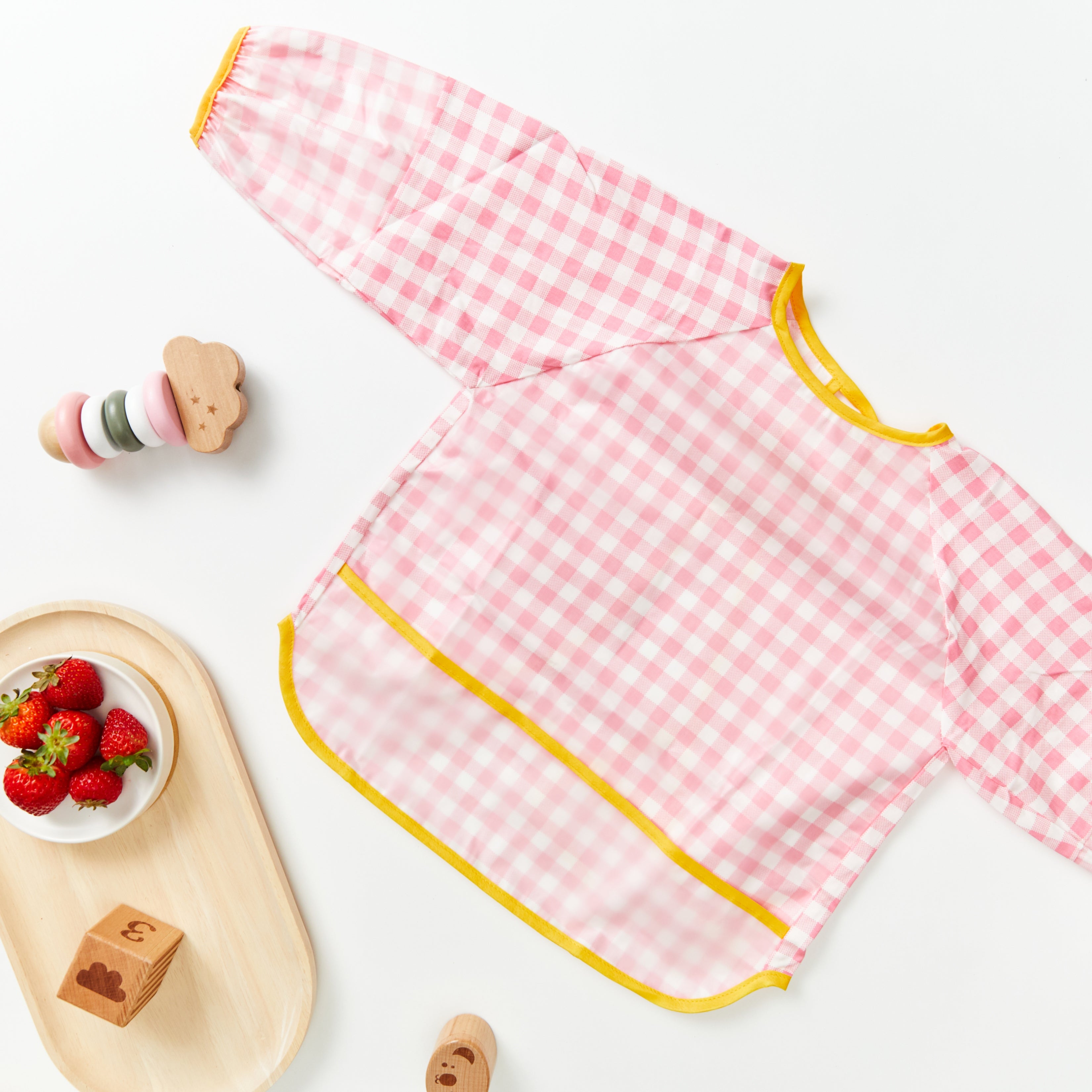 Baby Long Sleeve Apron Smock Bib Gingham Pink