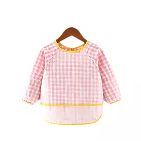 Baby Long Sleeve Apron Smock Bib Gingham Pink