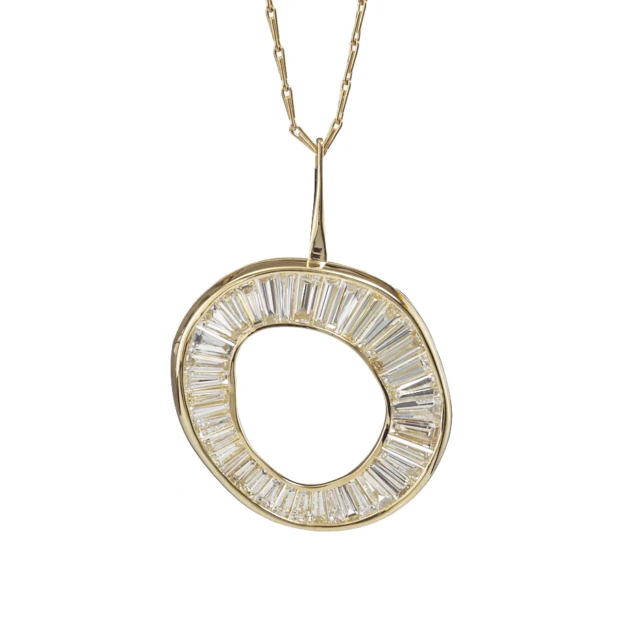 Baguette Diamond Necklace with a Fluid Sphere Pendant