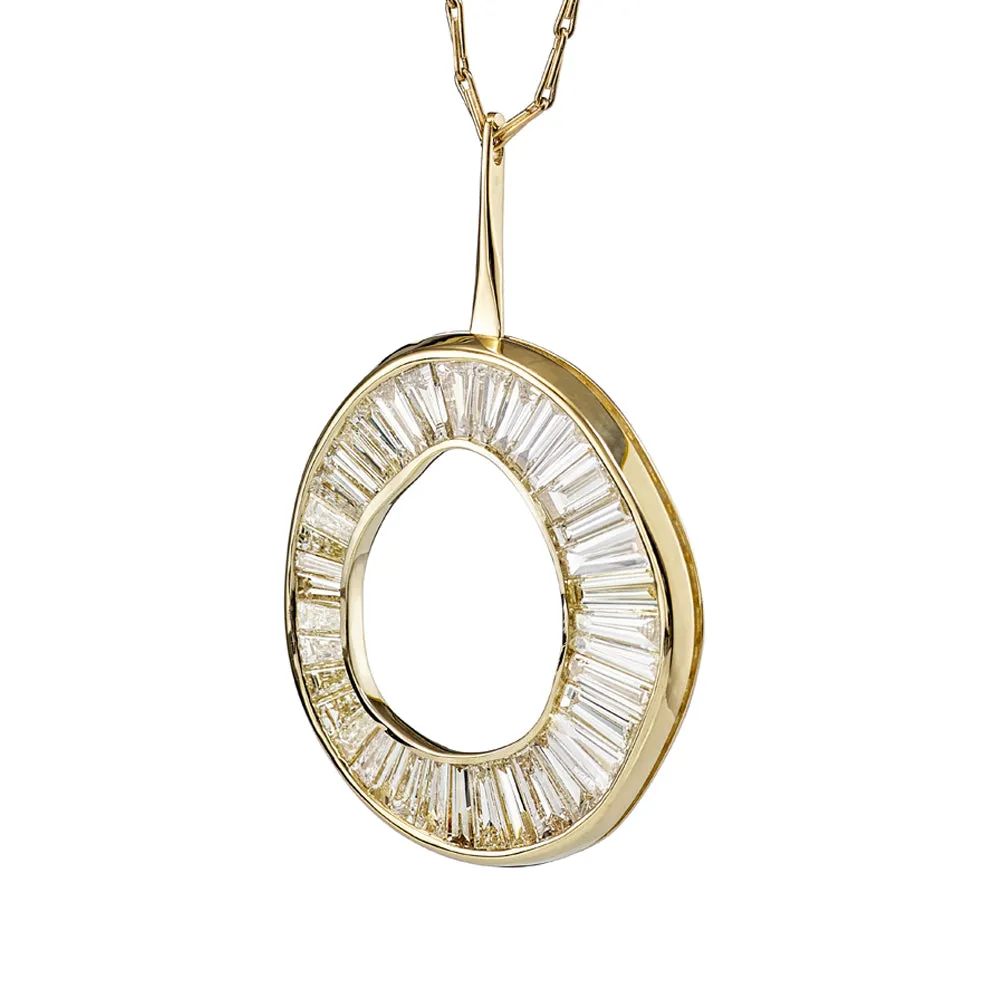 Baguette Diamond Necklace with a Fluid Sphere Pendant