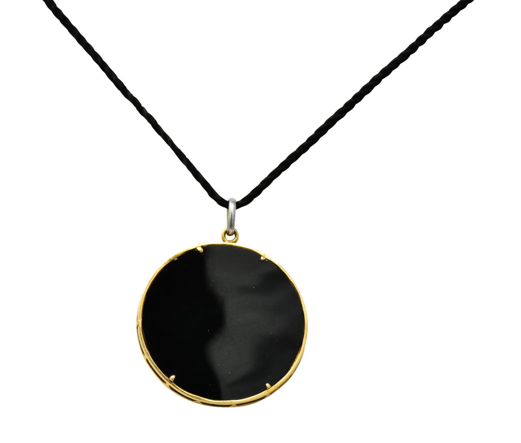 Belle poque Diamond Onyx Platinum-Topped 18 Karat Gold French Flower Garden Pendant Necklace