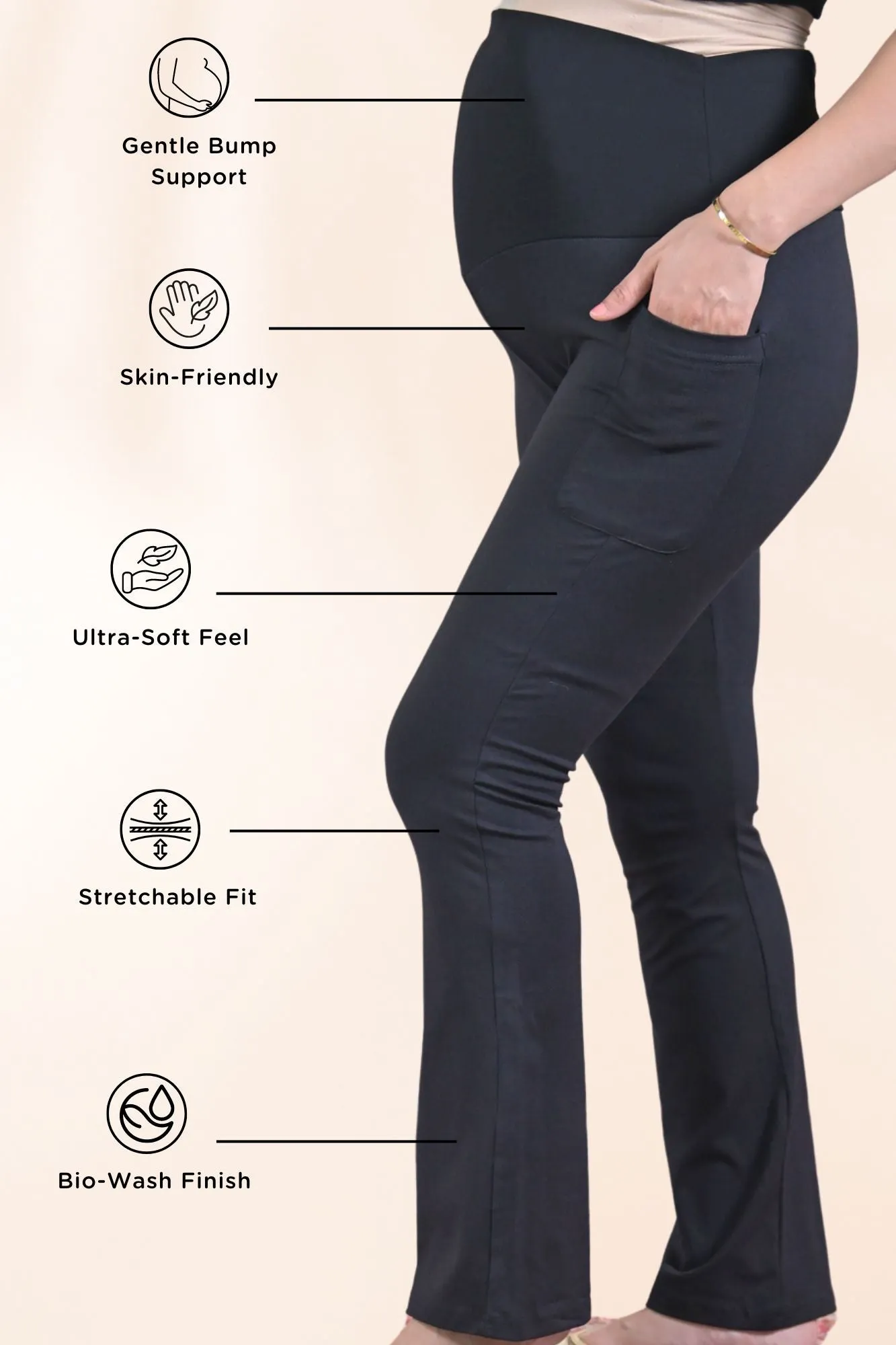 Black Side Pocket Pant (COTTON LYCRA - BOOTCUT FIT)