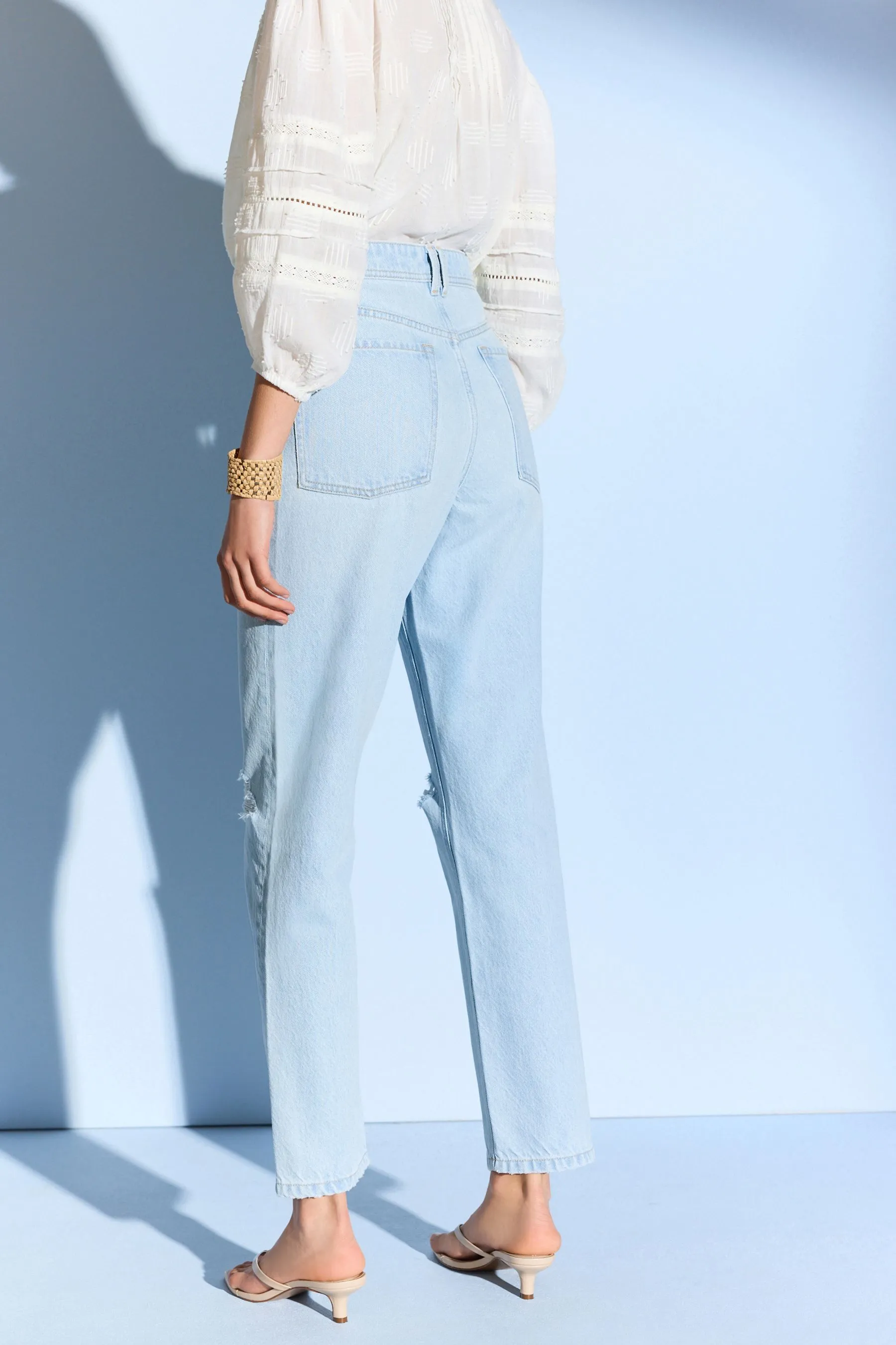 Bleach Rip 100% Cotton Column Mom Jeans