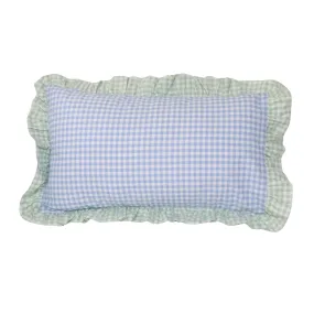 Blue gingham frilled cushion