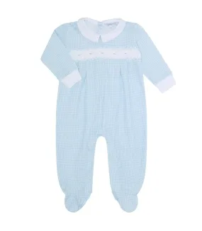 Blue Gingham Smocked Footie