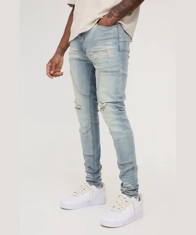 boohooMAN Mens Tall Overdye Skinny Distressed Carpenter Jeans