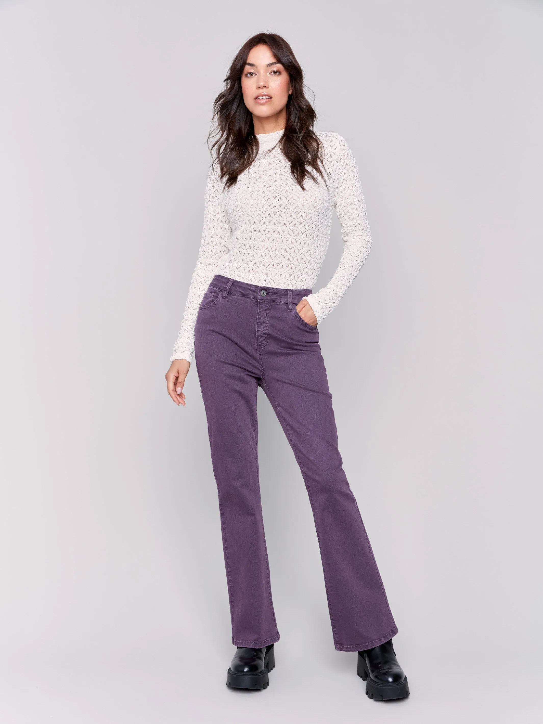 Bootcut Twill Pants - Plum