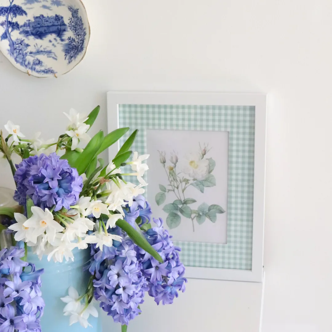 Botanical Prints with gingham frame