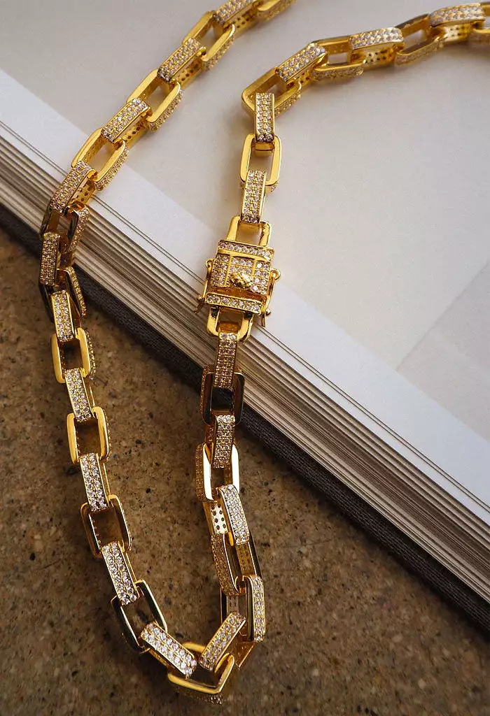 Boxy Pave Chain Necklace-Gold