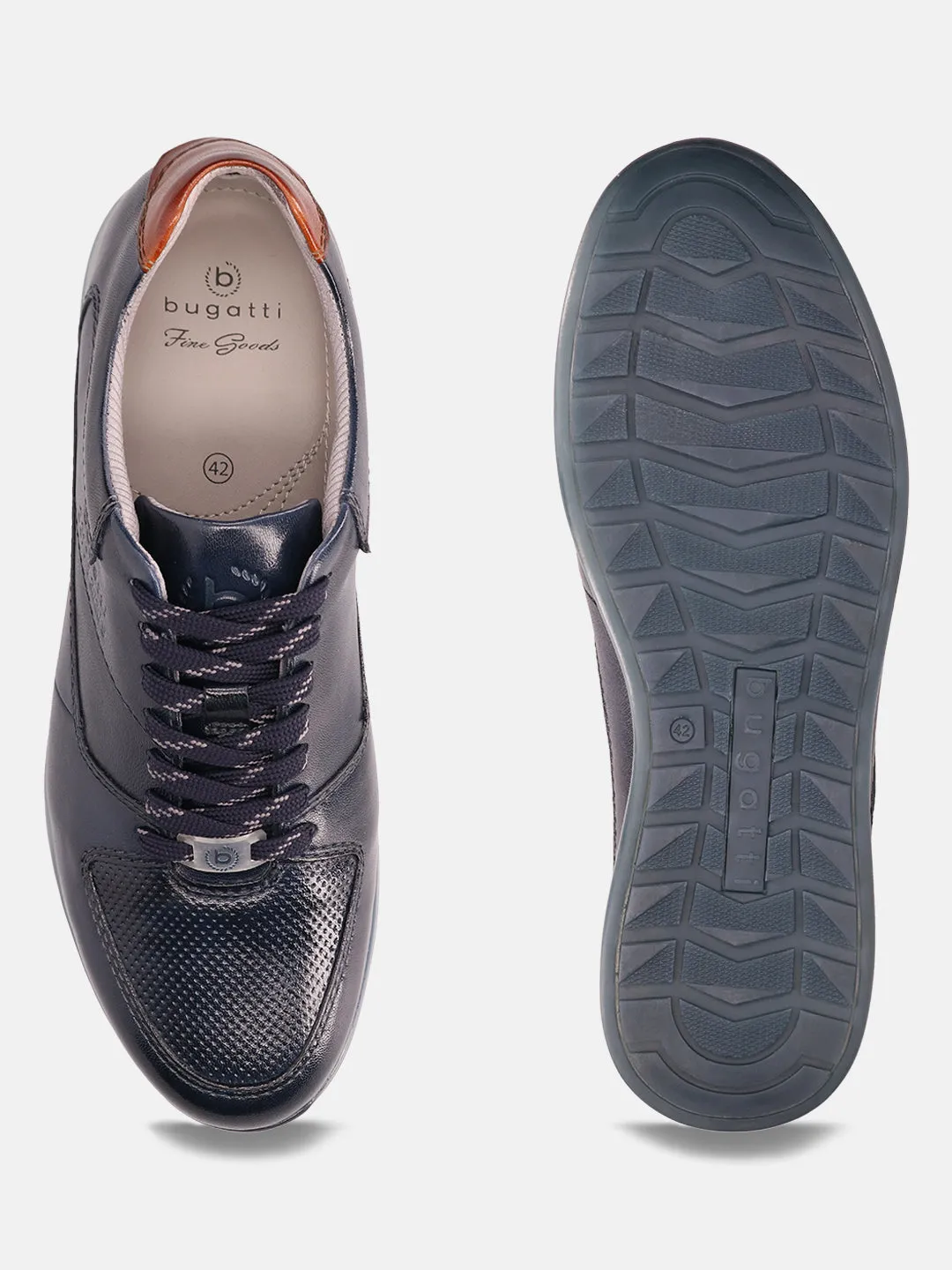 bugatti Dark Blue Premium Leather Sneakers