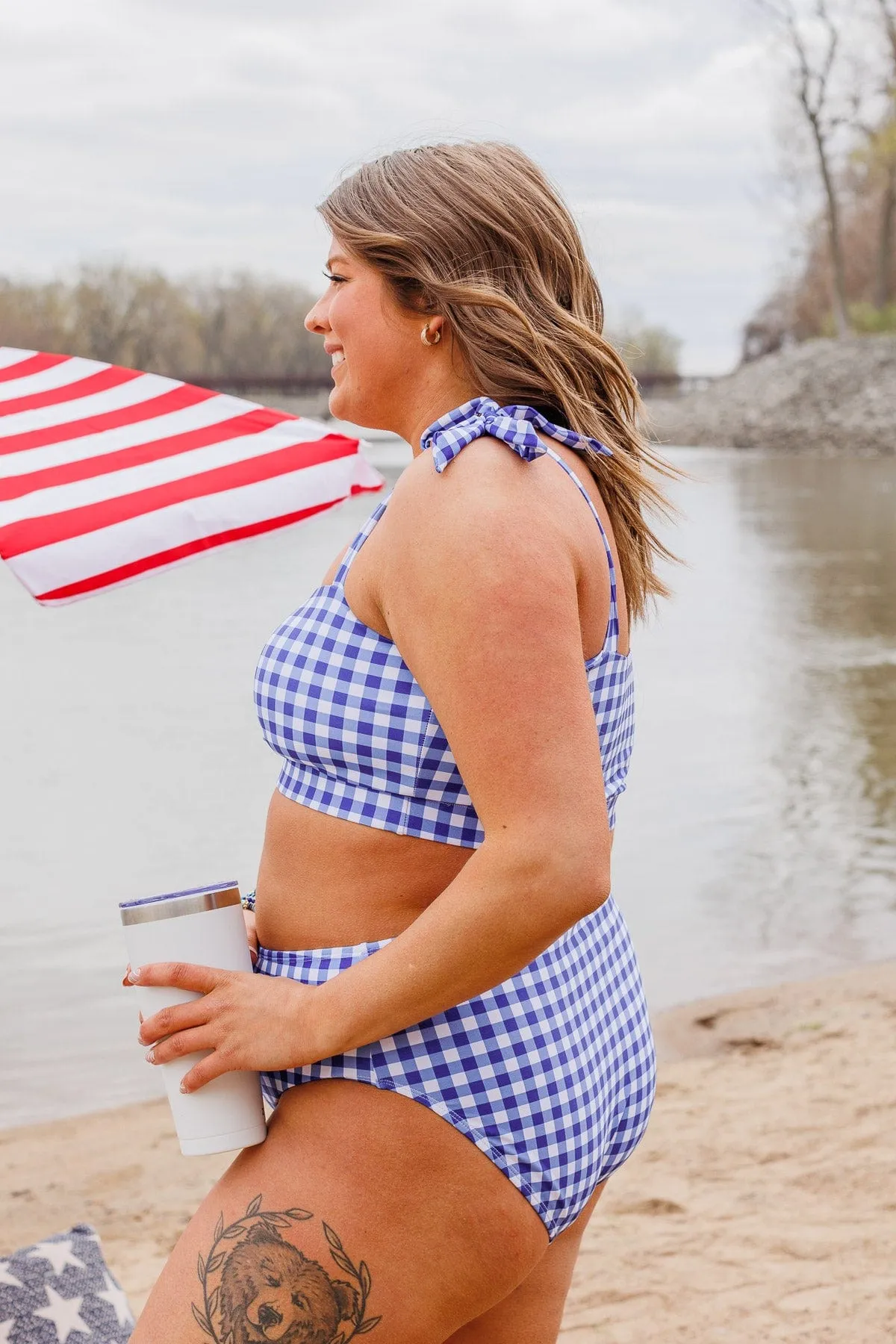 Chasing The Sun Bandeau Swim Top- Blue Gingham