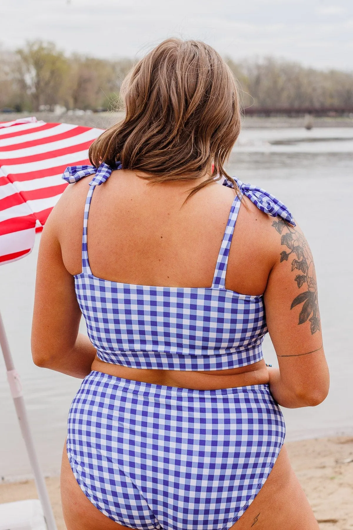 Chasing The Sun Bandeau Swim Top- Blue Gingham