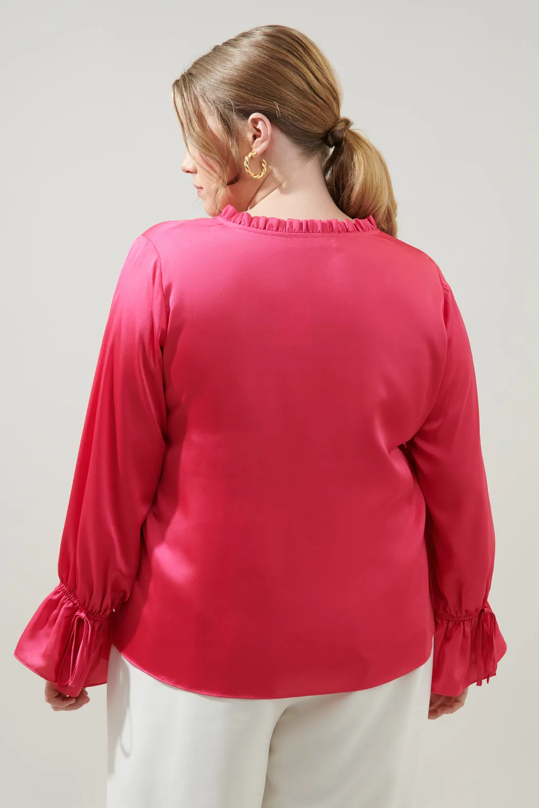 Chateau Satin Ezra Split Neck Blouse Curve