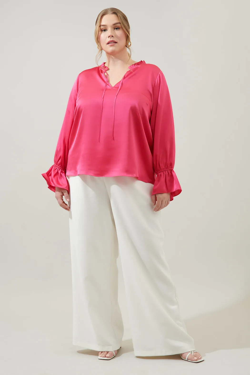 Chateau Satin Ezra Split Neck Blouse Curve