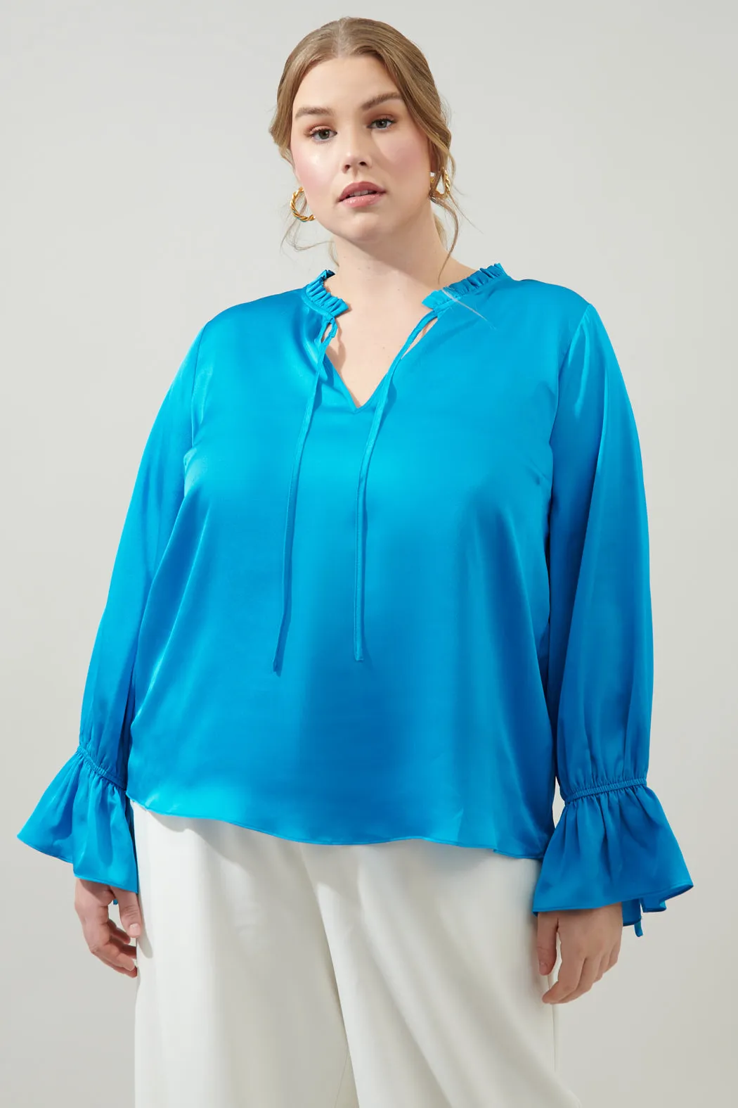 Chateau Satin Ezra Split Neck Blouse Curve