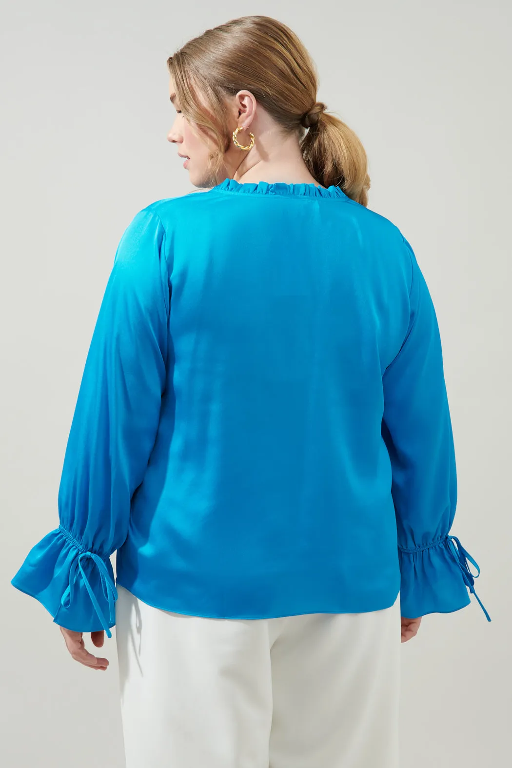 Chateau Satin Ezra Split Neck Blouse Curve