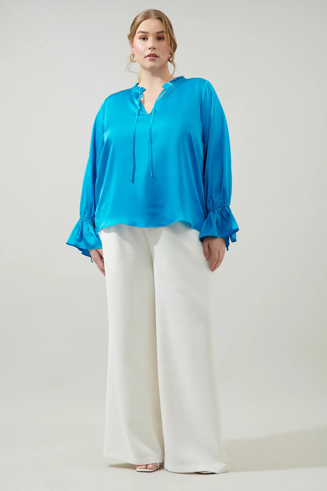 Chateau Satin Ezra Split Neck Blouse Curve