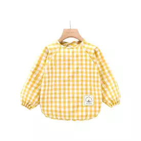 Classic Gingham Style Long-Sleeve Baby Smock in Lemon