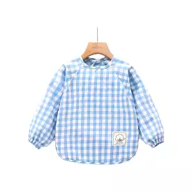 Classic Gingham Style Long-Sleeve Baby Smock in Sky Blue