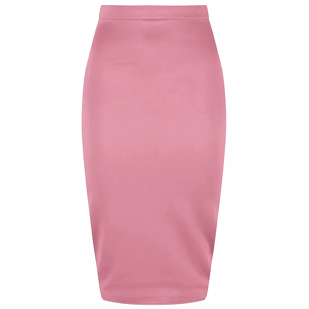 Classic Stretch Dusky Pink Purple Pencil Bodycon Midi Office Work Skirt