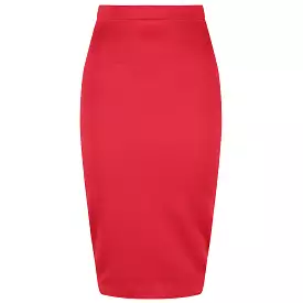 Classic Stretch Red Pencil Bodycon Midi Work Office Skirt