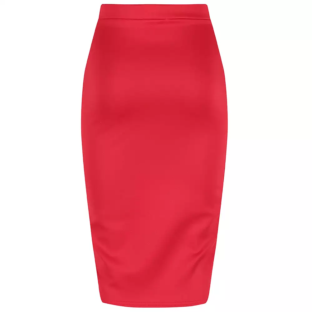 Classic Stretch Red Pencil Bodycon Midi Work Office Skirt